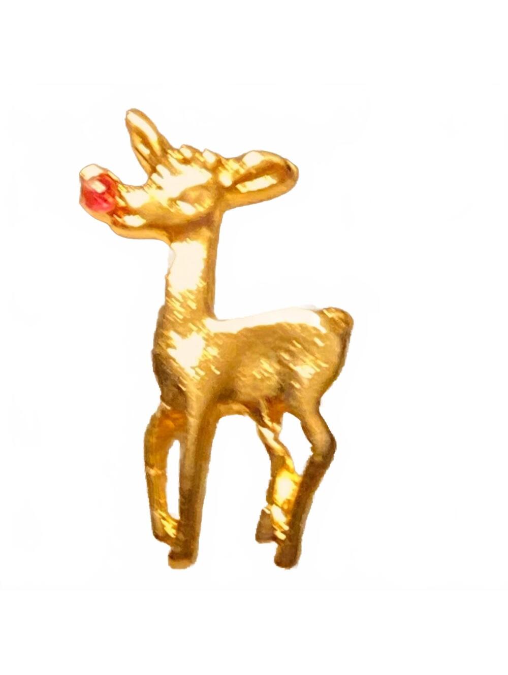 Vintage 24 Karat Gold Electroplated Reindeer Pin with Genuine Ruby Nose